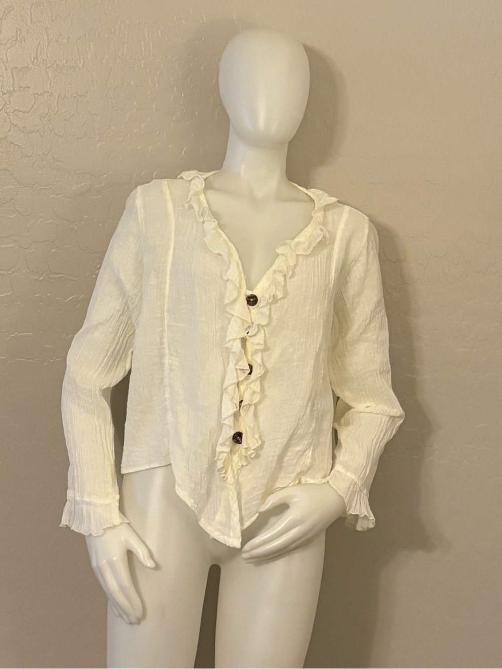 Heart’s Desire by Mary Grace Textured Crinkled White Linen Button Down Jacket L